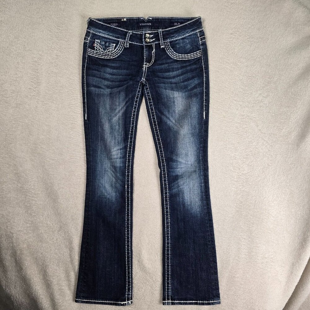 Vigoss Jeans Womens 5/6 The Chelsea Slim Boot Cut Stretch Rock Designer Whiskers